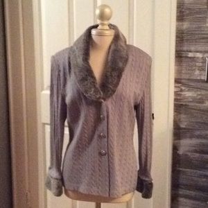 St.John By Marie Gray Faux fur Collar Sweater